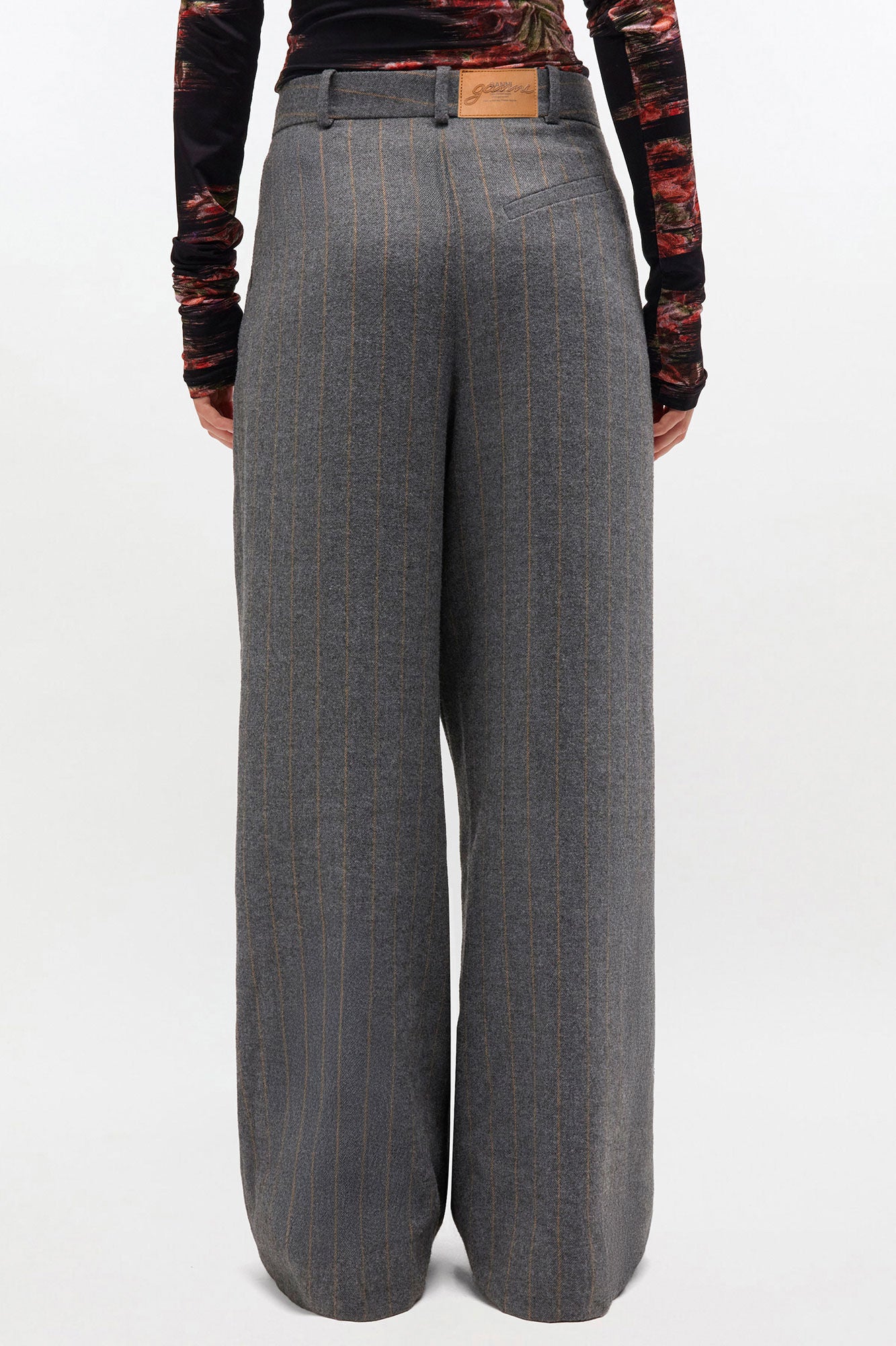 Ganni Grey Stripe Cross-over Pants