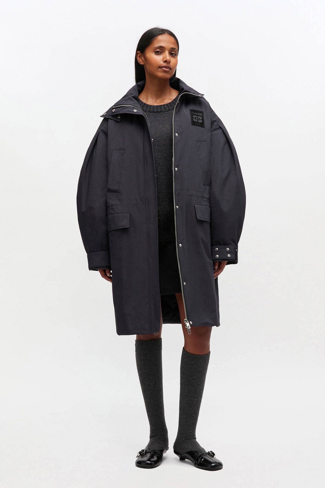 Ganni Oversized Dark Grey Tri-Layer Parka Coat