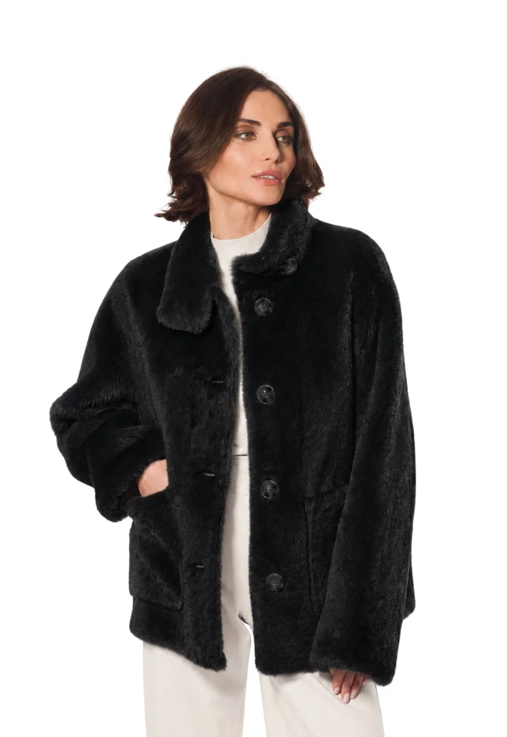 Linda Richards Lamb Car Coat - Brown