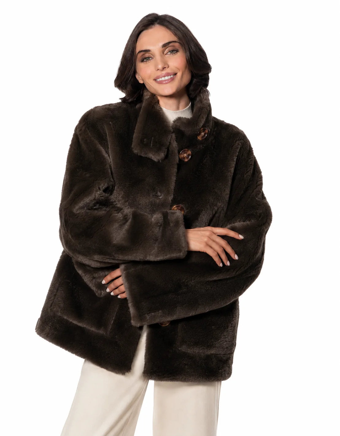Linda Richards Lamb Car Coat - Brown