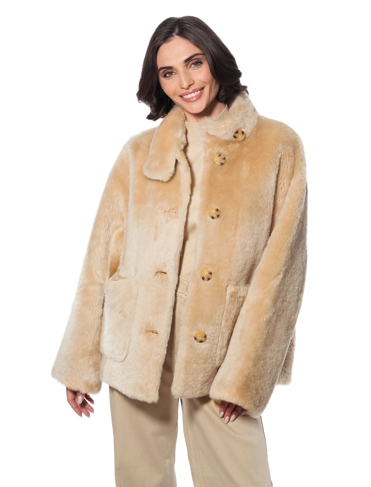 Linda Richards Lamb Car Coat - Sand