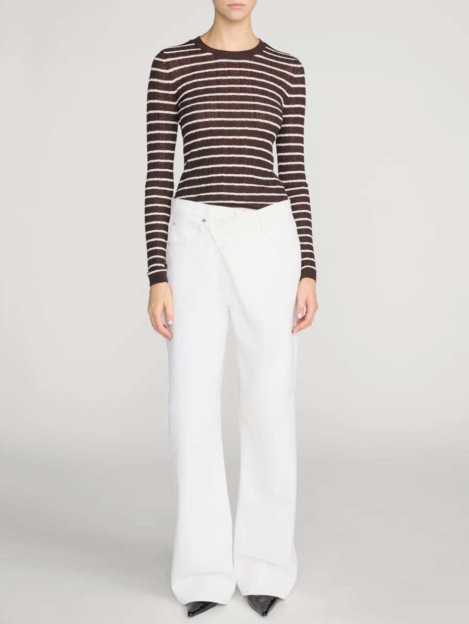 FRAME The Pointelle Stripe Crewneck
