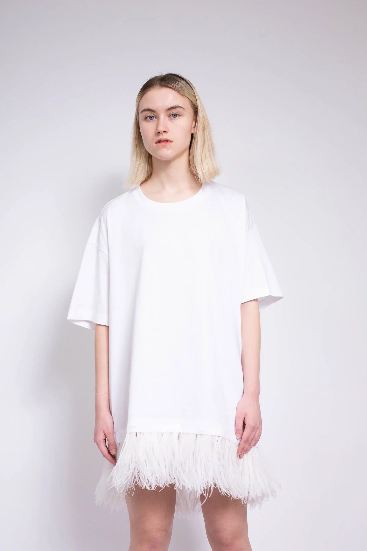 Marques Almeida Ostrich Feather Hem T-Shirt Dress