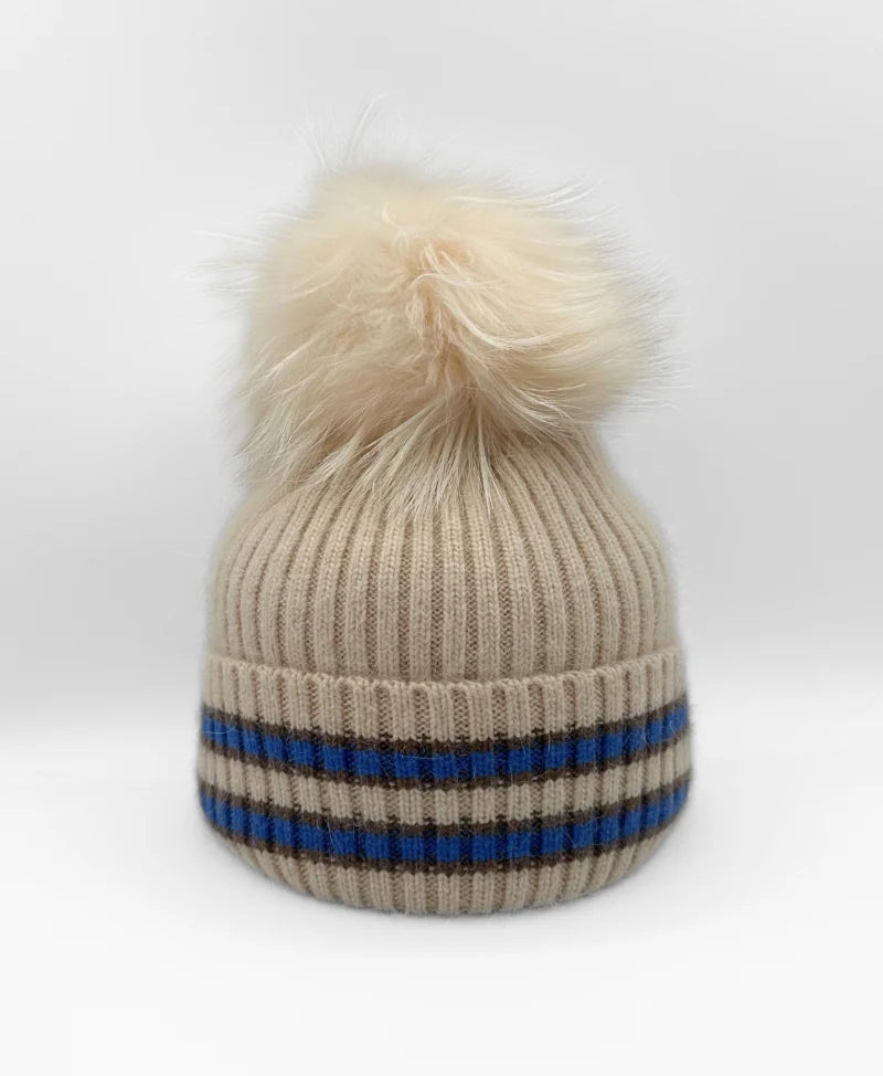 Linda Richards Stripe Fold Over Hat - Cream/Blue/Mocha