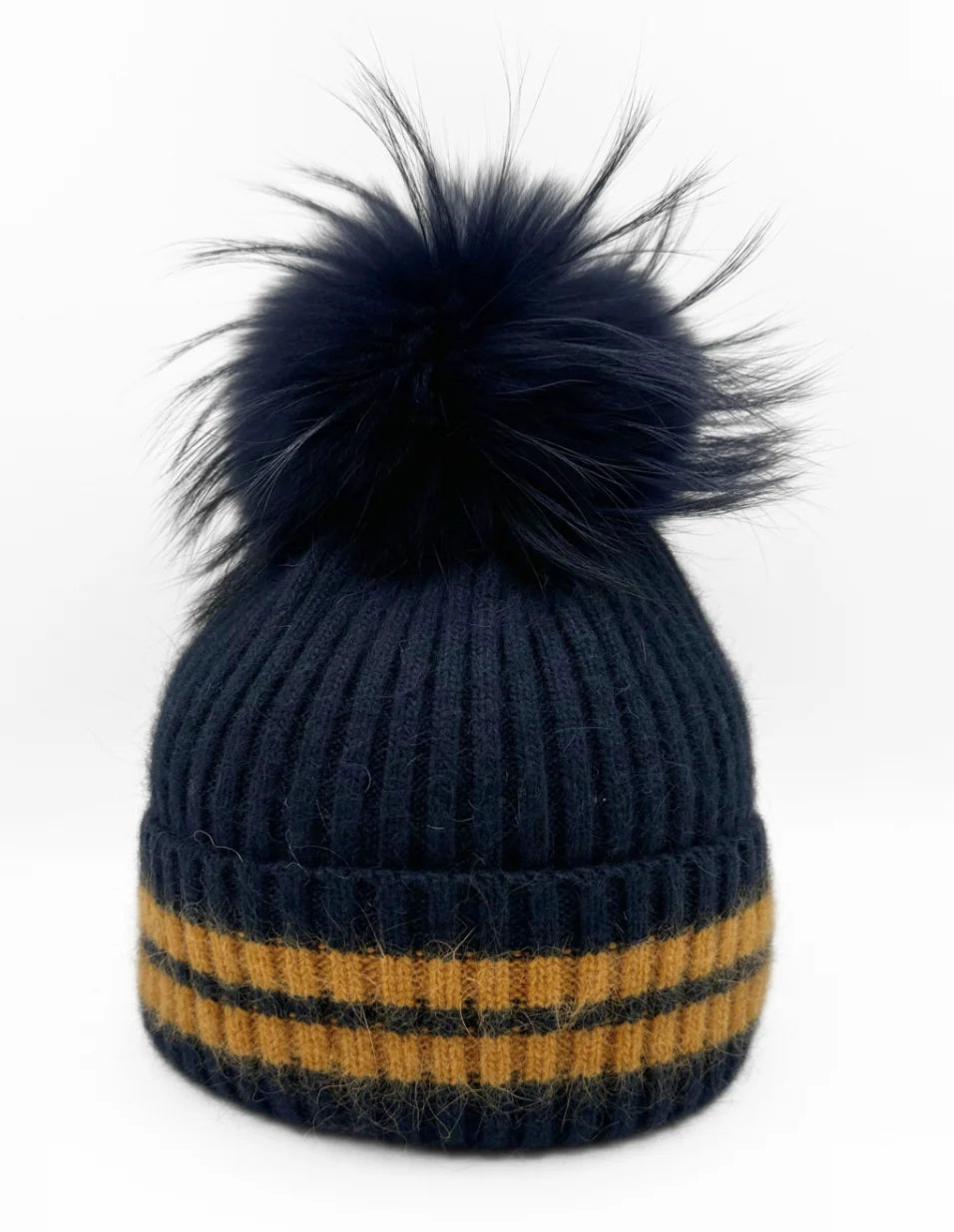 Linda Richards Stripe Fold Over Hat - Navy/Golden