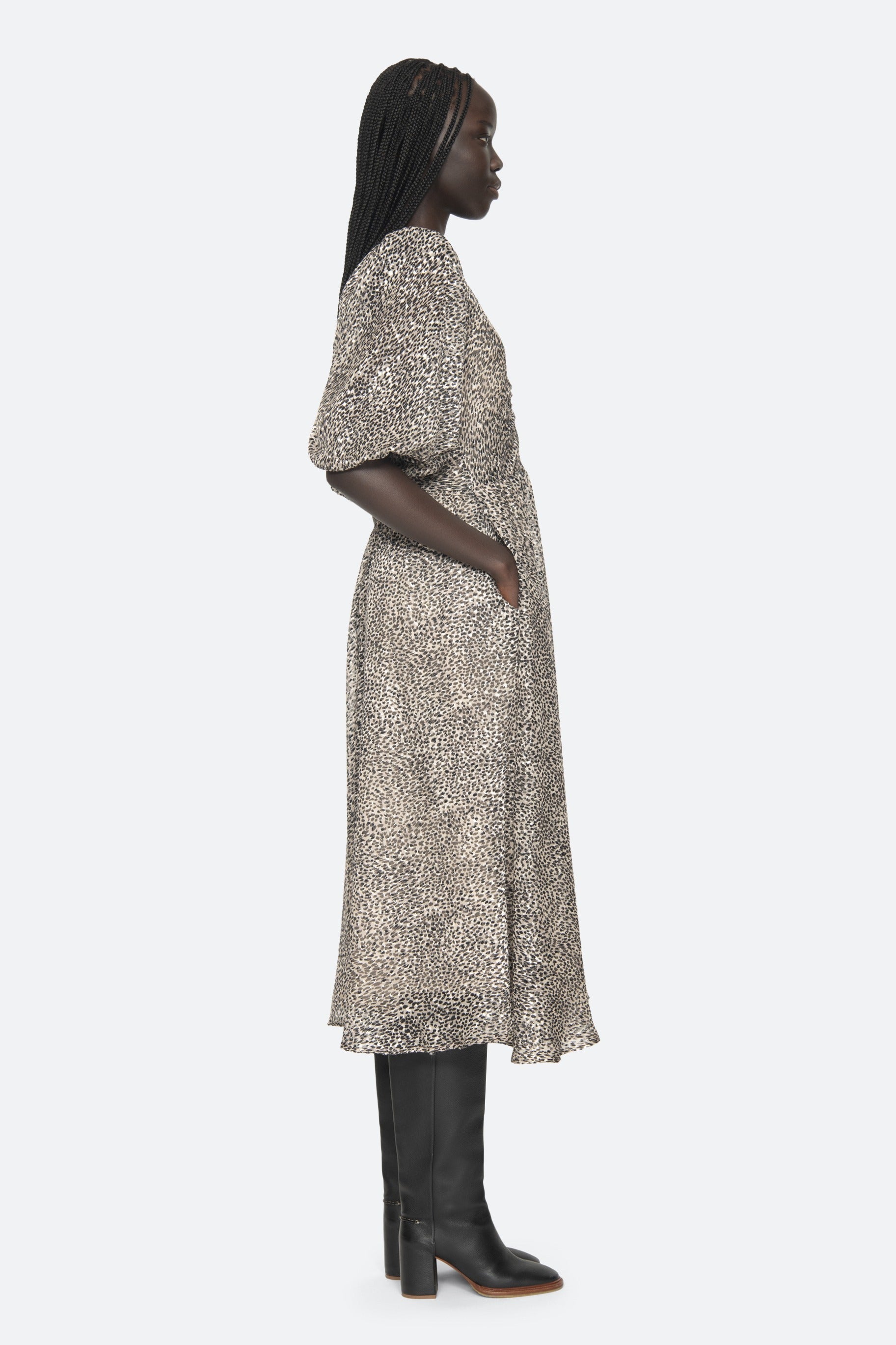 CHARLIZE PRINT RUCHED S/SLV DRESS (D2)