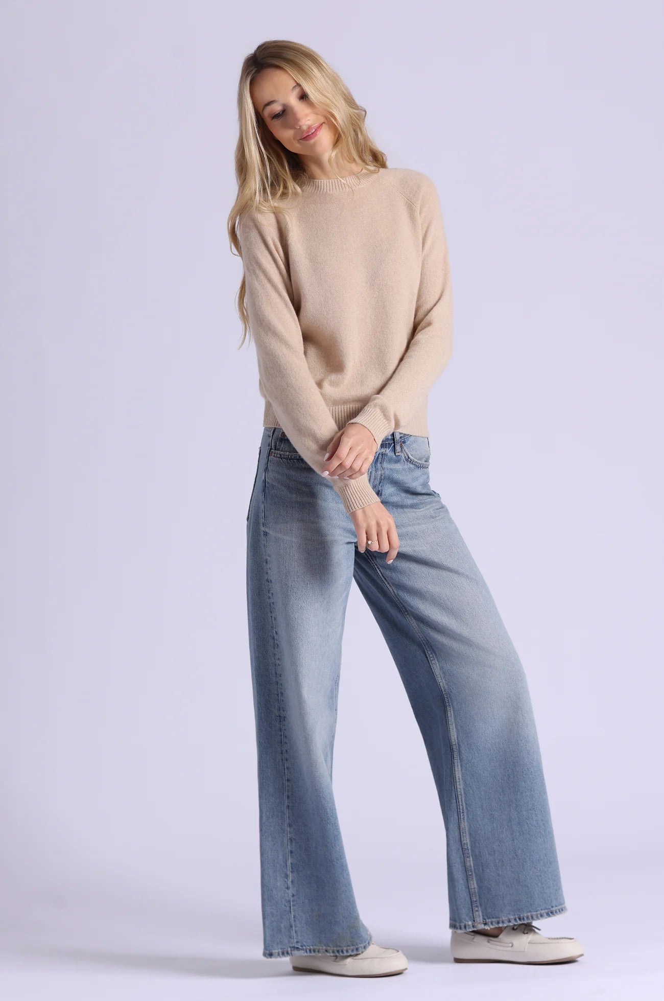 Minnie Rose Cashmere 9gg L/S Shrunken Crew Sweater - Brown Sugar