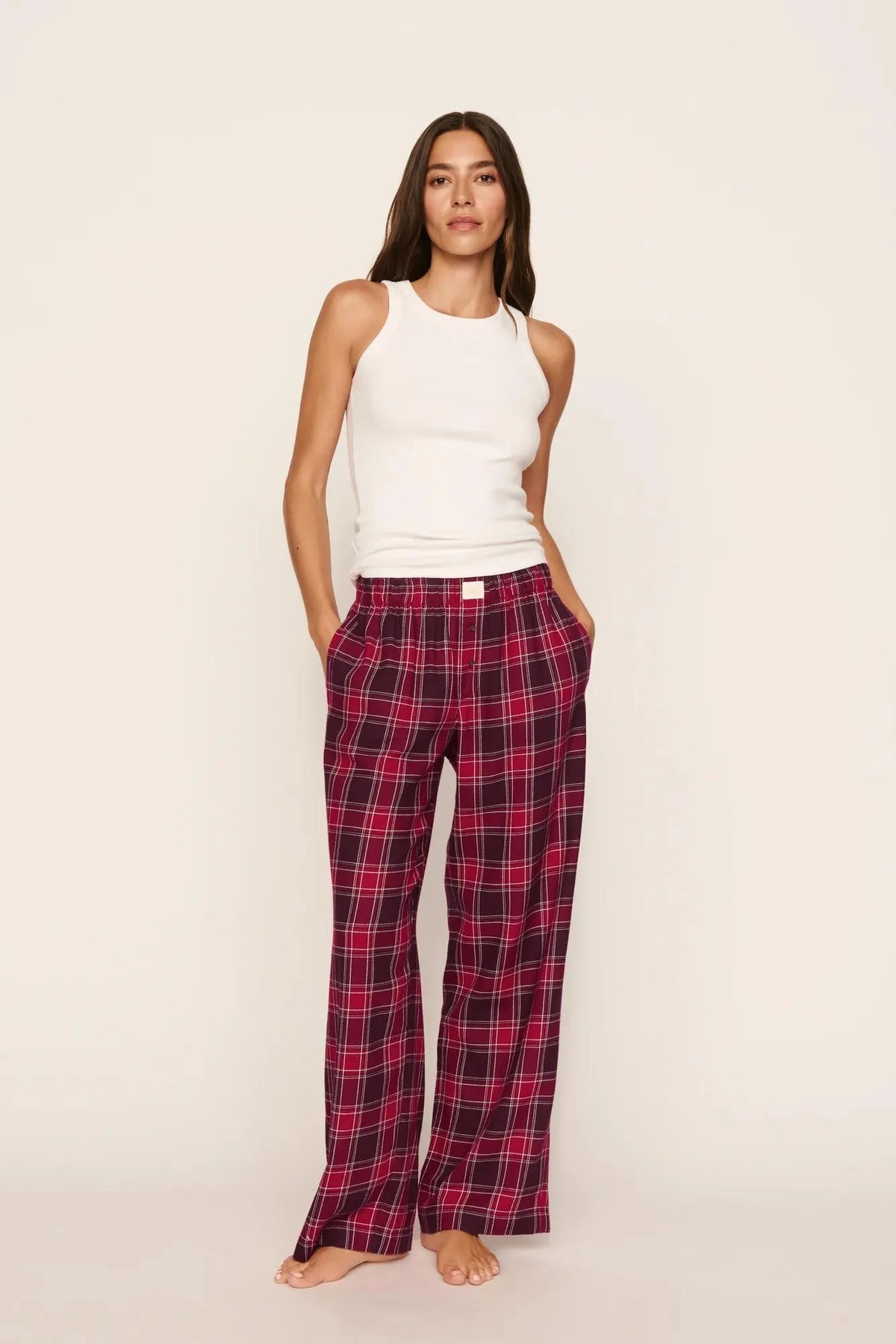 Eberjey Flannel Boxer Pant - Oxford Check Holly Red