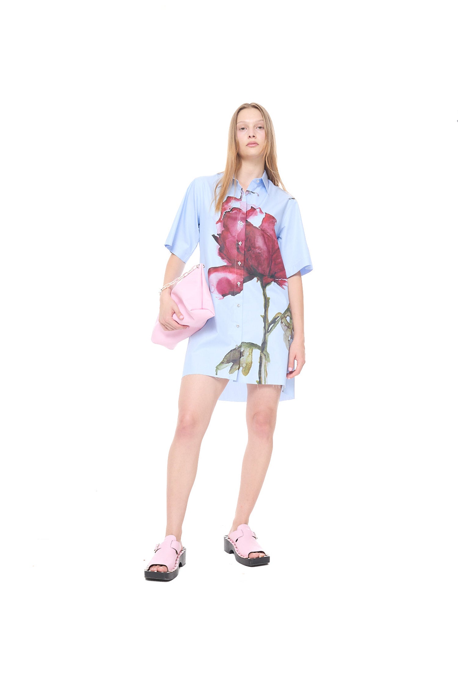 WATERCOLOR FLOWER PRINTED MINI SHIRT DRESS