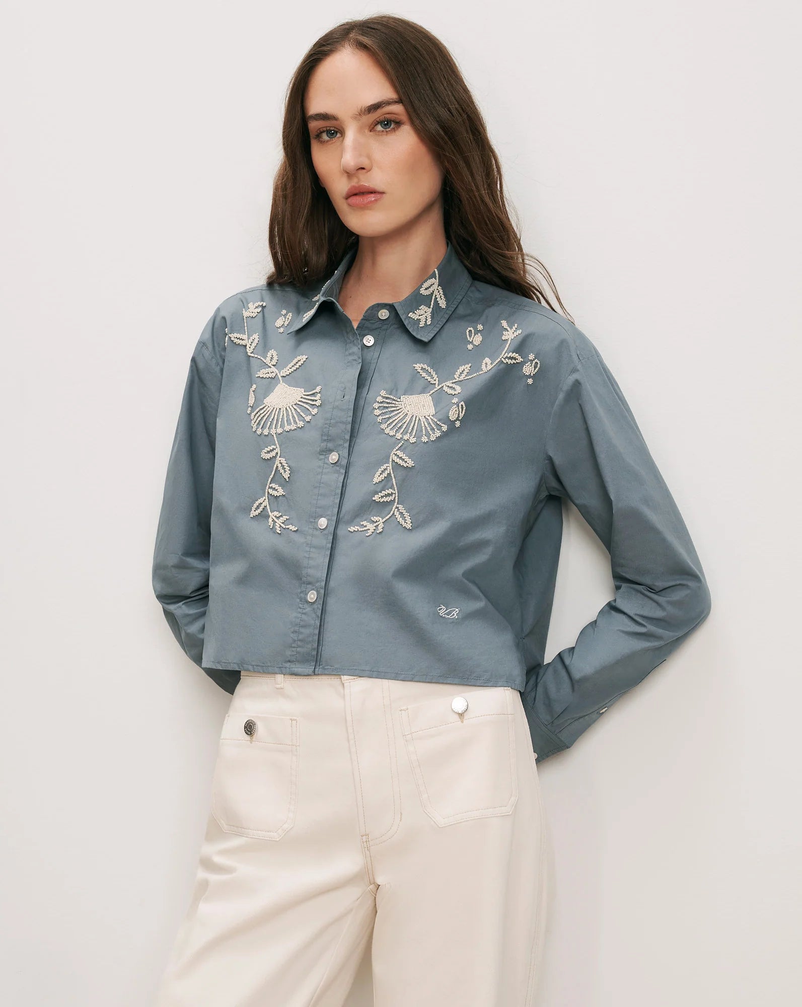 Veronica Beard Aderes Beaded Button-Down Shirt