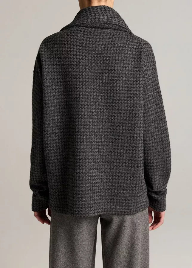 Vince Houndstooth Draped-Shawl Wool-Cashmere Sweater