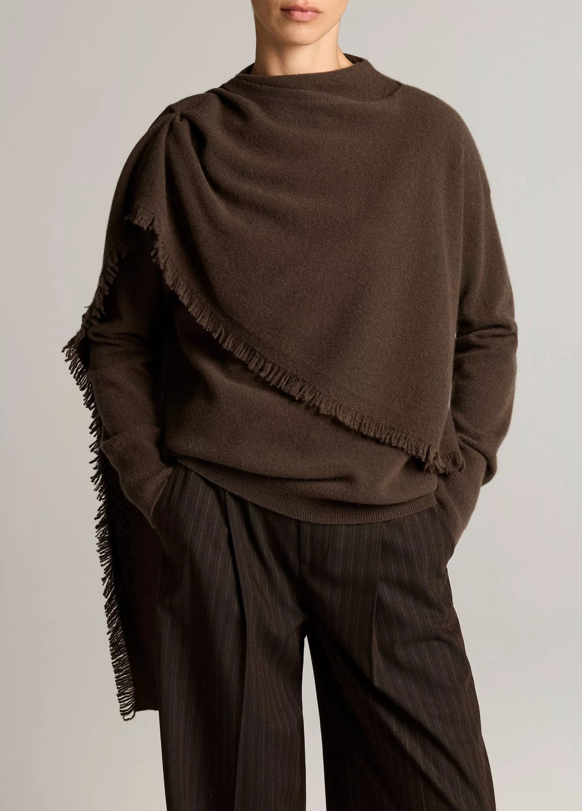Vince Fringed Draped-Shawl Wool-Cashmere Sweater