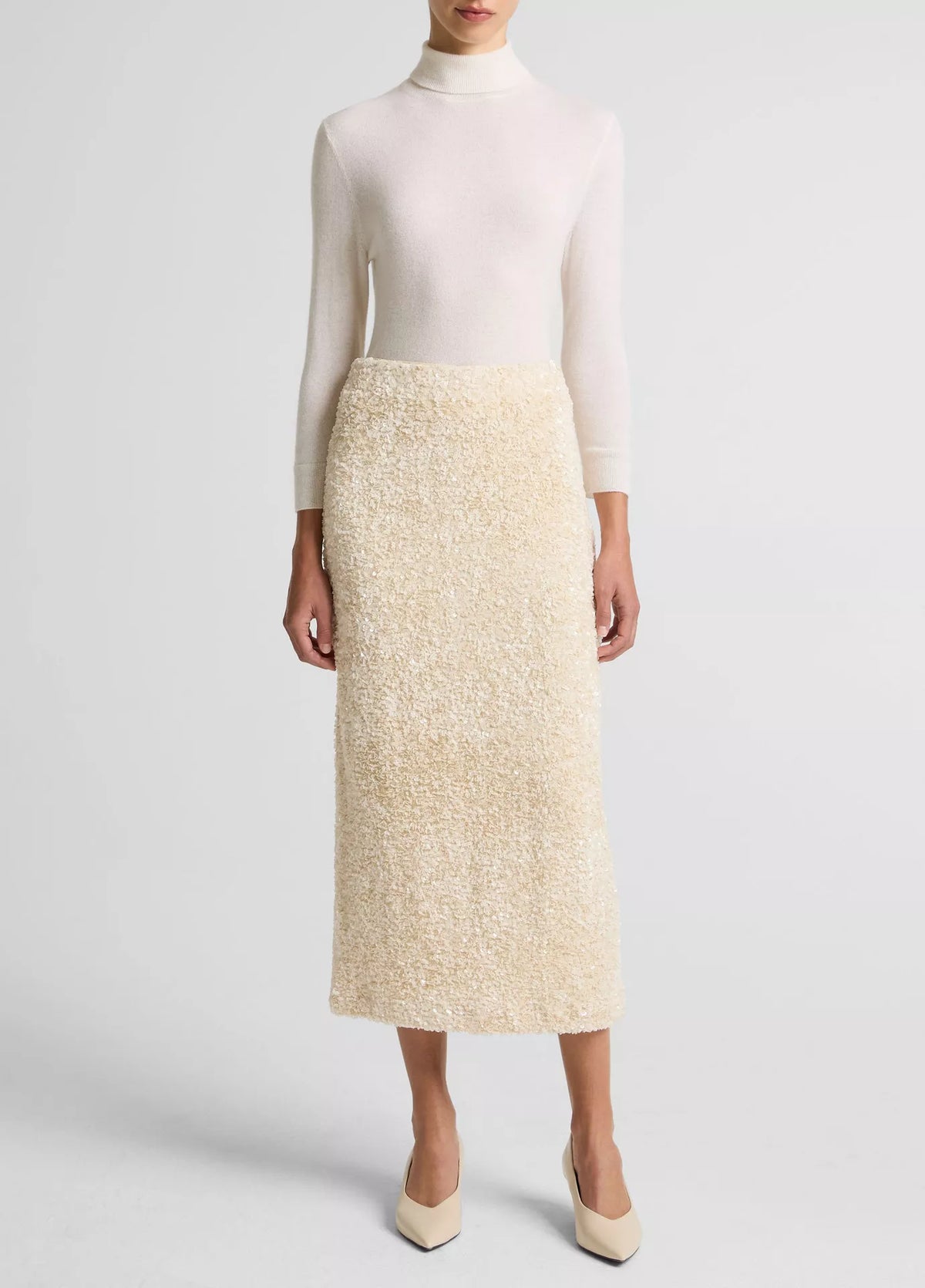Vince Sequined Velvet Column Skirt - Bone