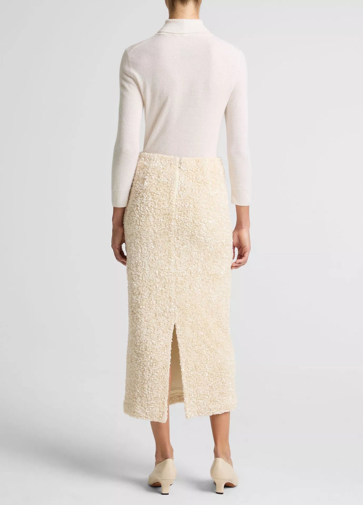 Vince Sequined Velvet Column Skirt - Bone
