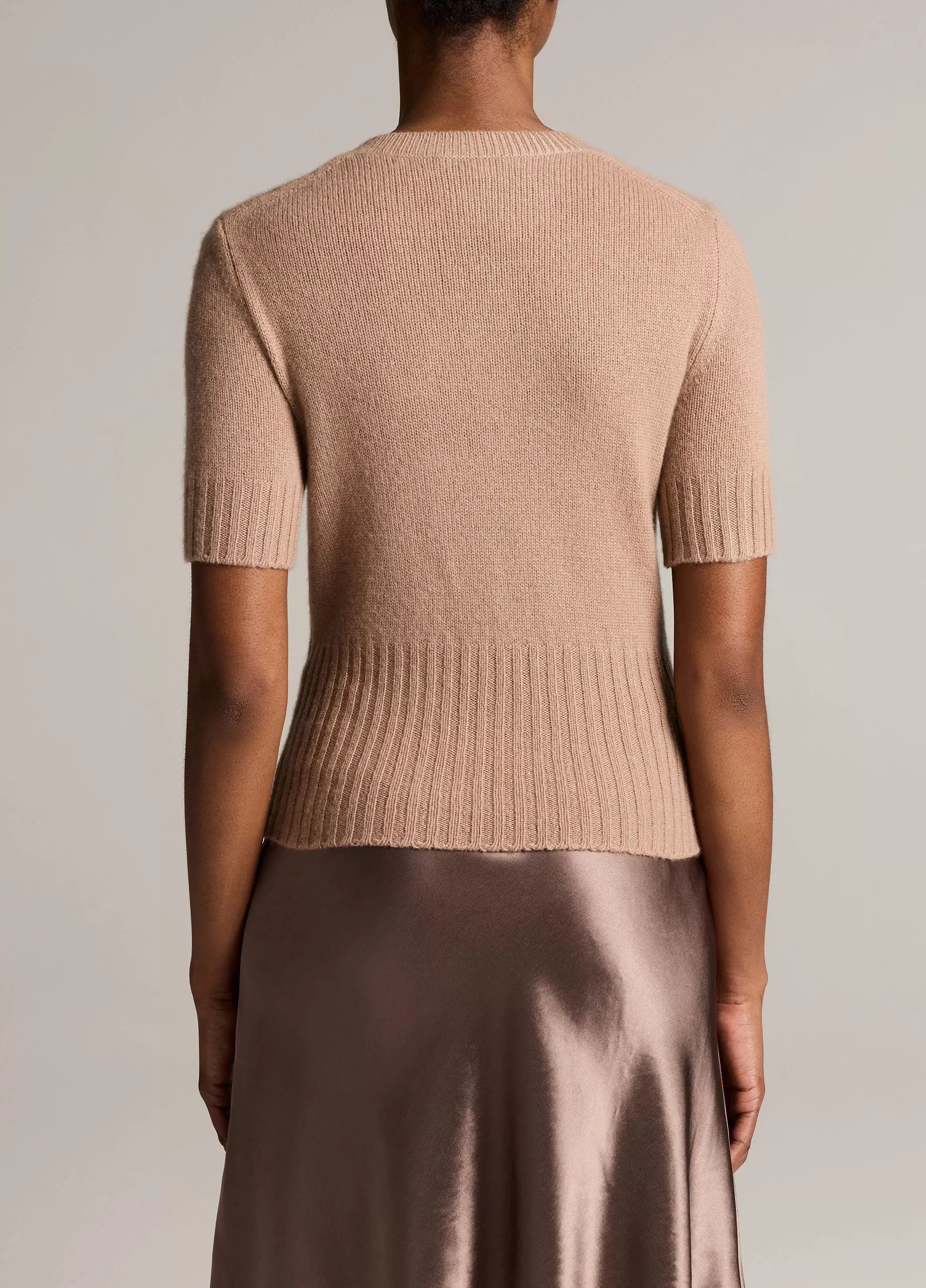Vince Wool-Cashmere High-Rib Short-Sleeve Sweater