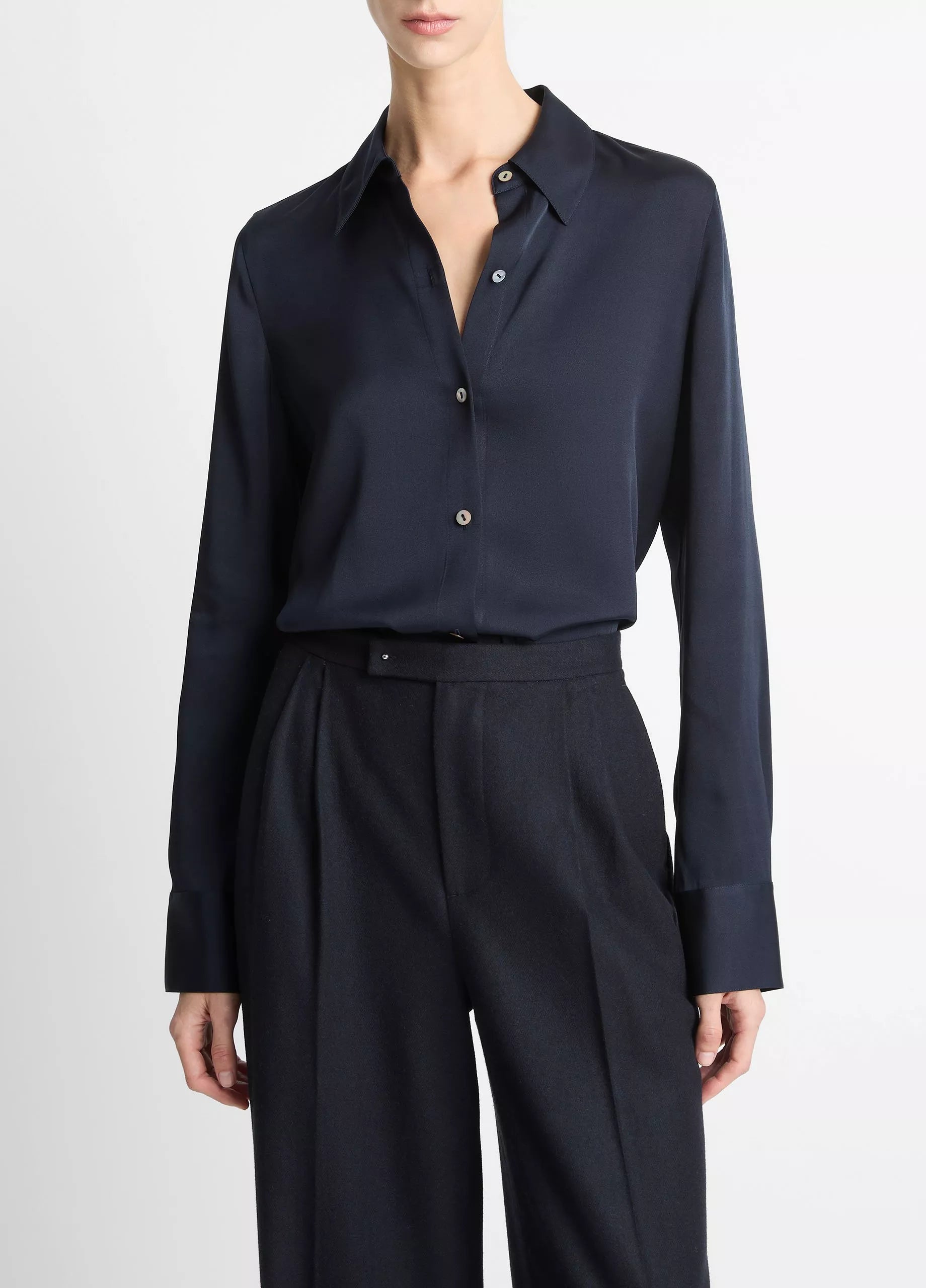 Vince Silk-Blend Slim Button-Front Blouse - Coastal Blue