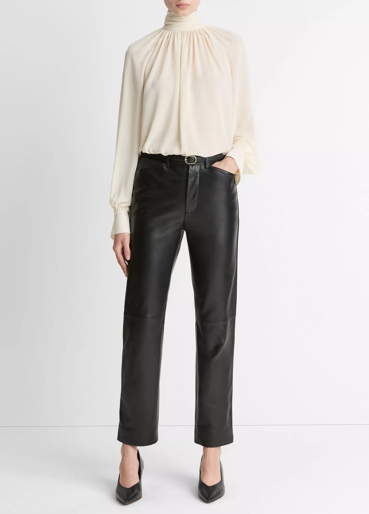 Vince Leather Mid-Rise Straight-Leg Trouser