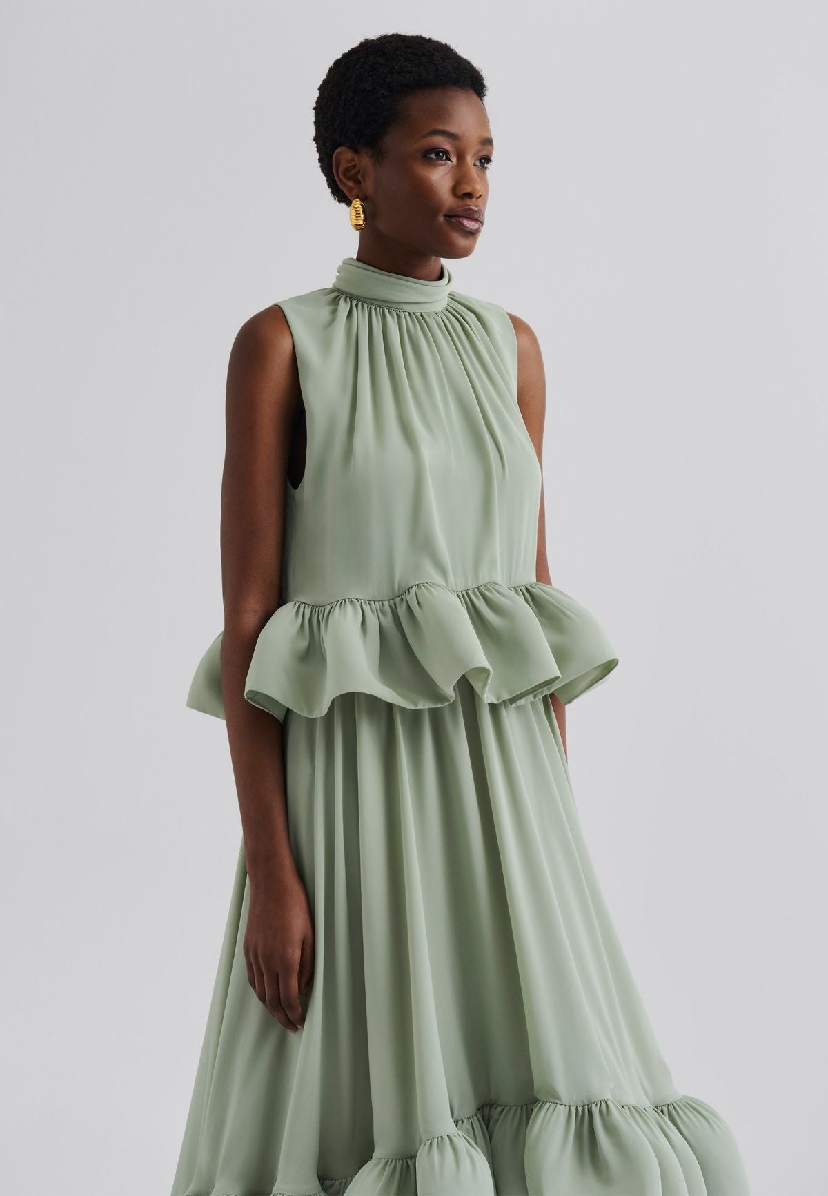 Malina Lune Halterneck Frilled Hem Blouse