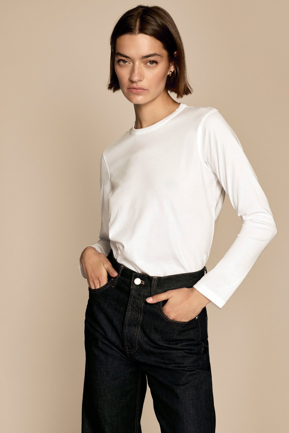 The Long Sleeve Perfect Tee in White - WS