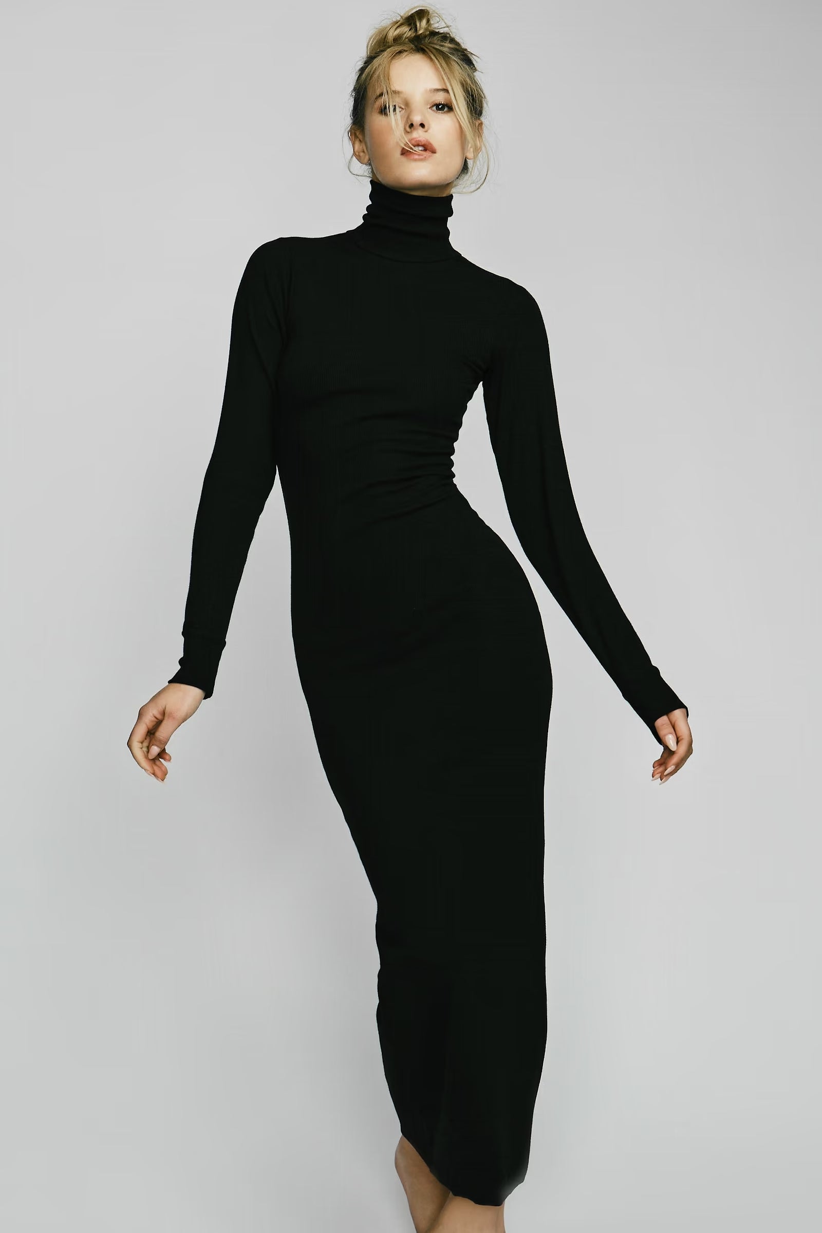 Eterne Long Sleeve Turtleneck Maxi Dress