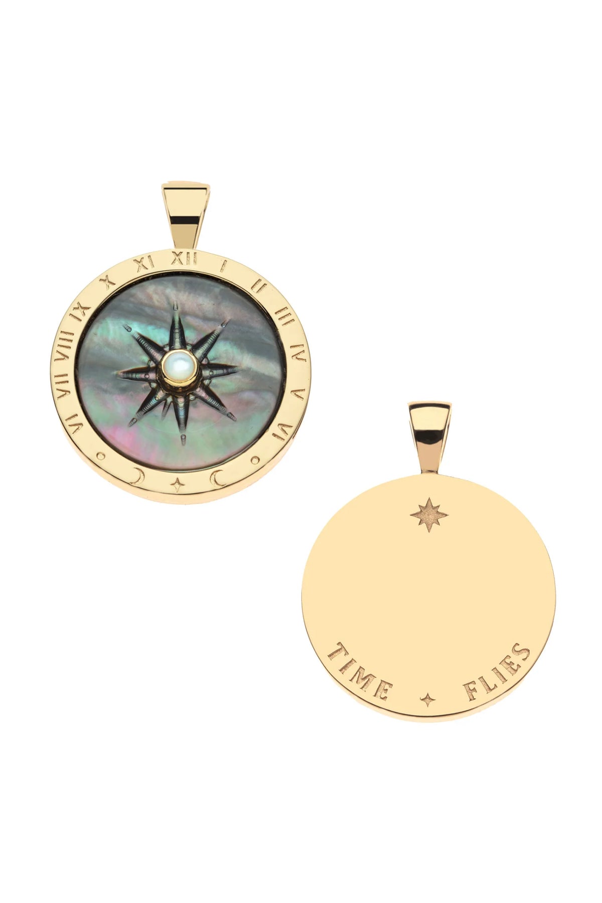 Jane Win FOREVER Sundial Carved Black Mother Of Pearl Pendant