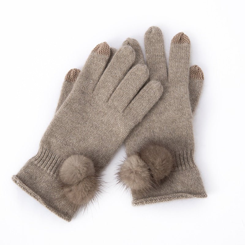 Linda Richards Cashmere Gloves w/ Mink - Taupe
