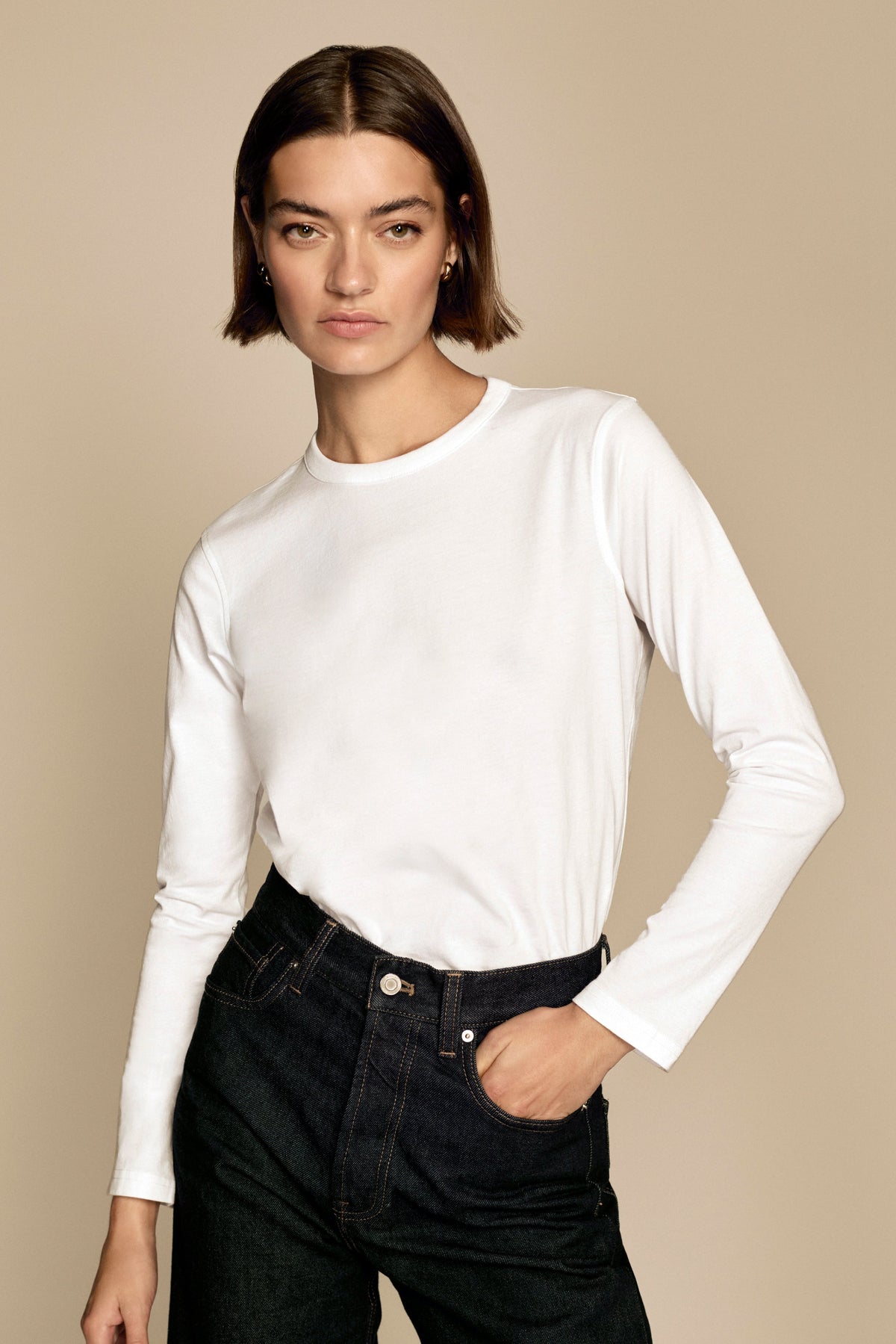 The Long Sleeve Perfect Tee in White - WS