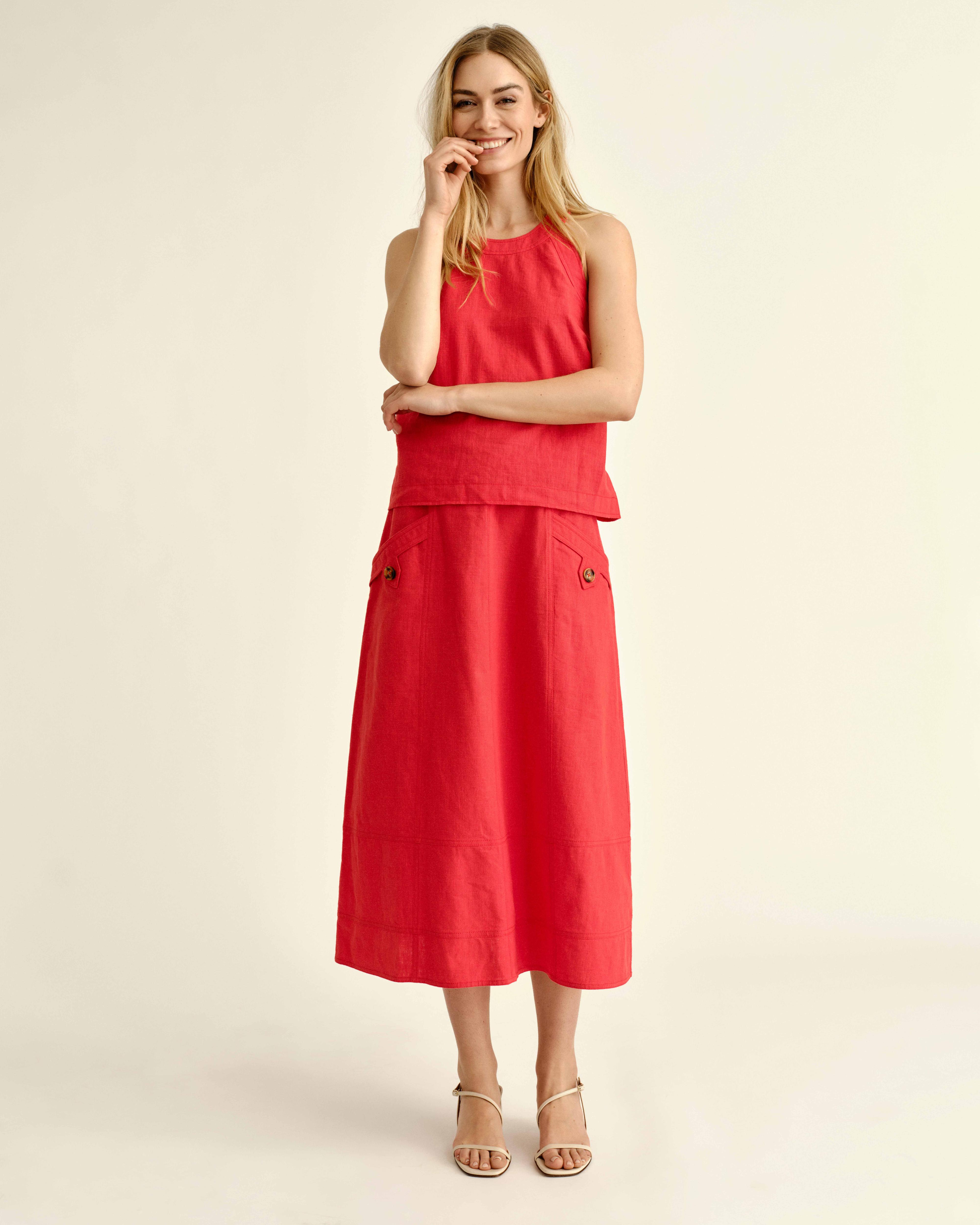 SU26 Alice Button Skirt-Poppy