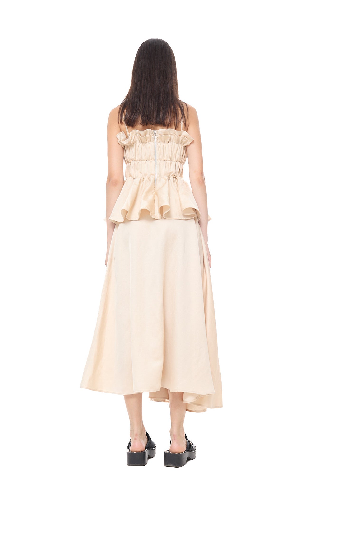 SATIN LINEN GATHERED WRAP MIDI SKIRT