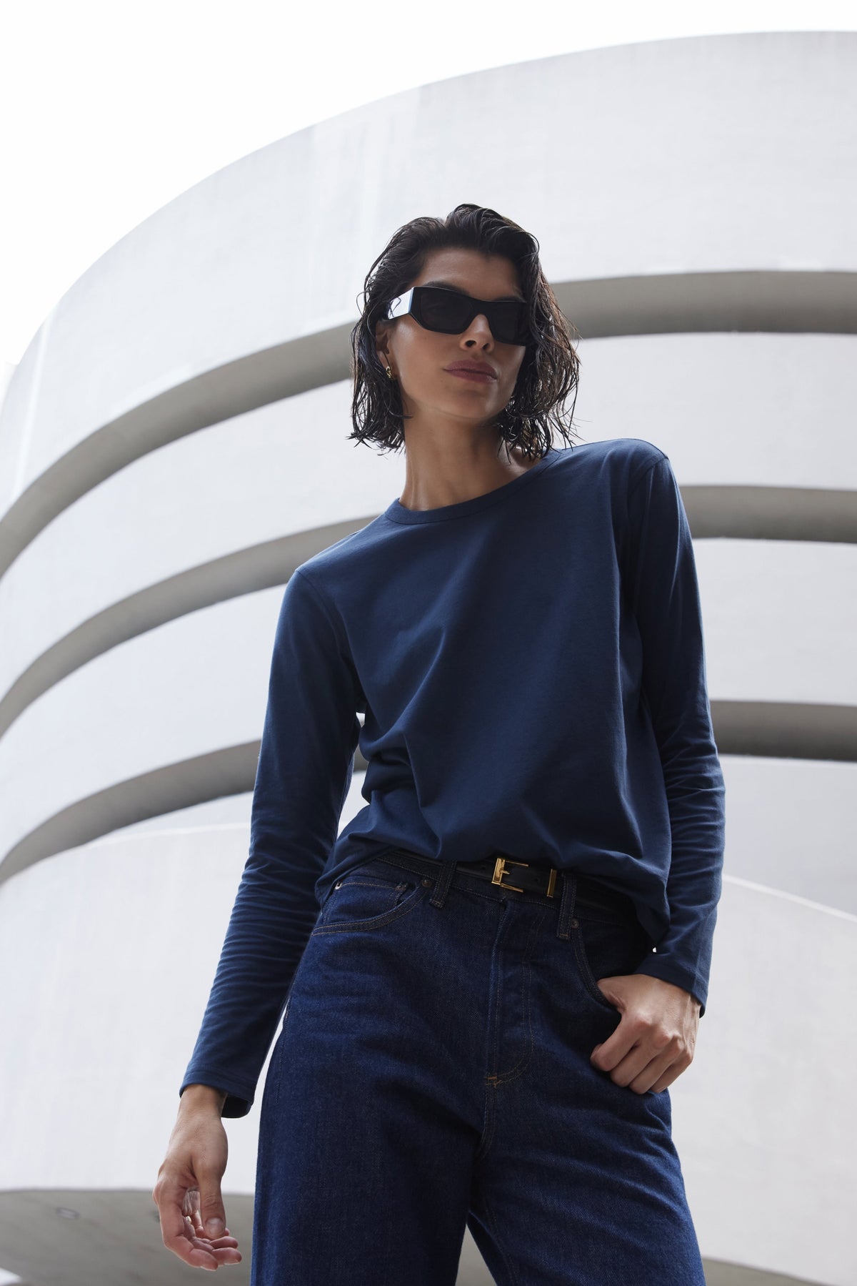 The Long Sleeve Perfect Tee in Navy - WS
