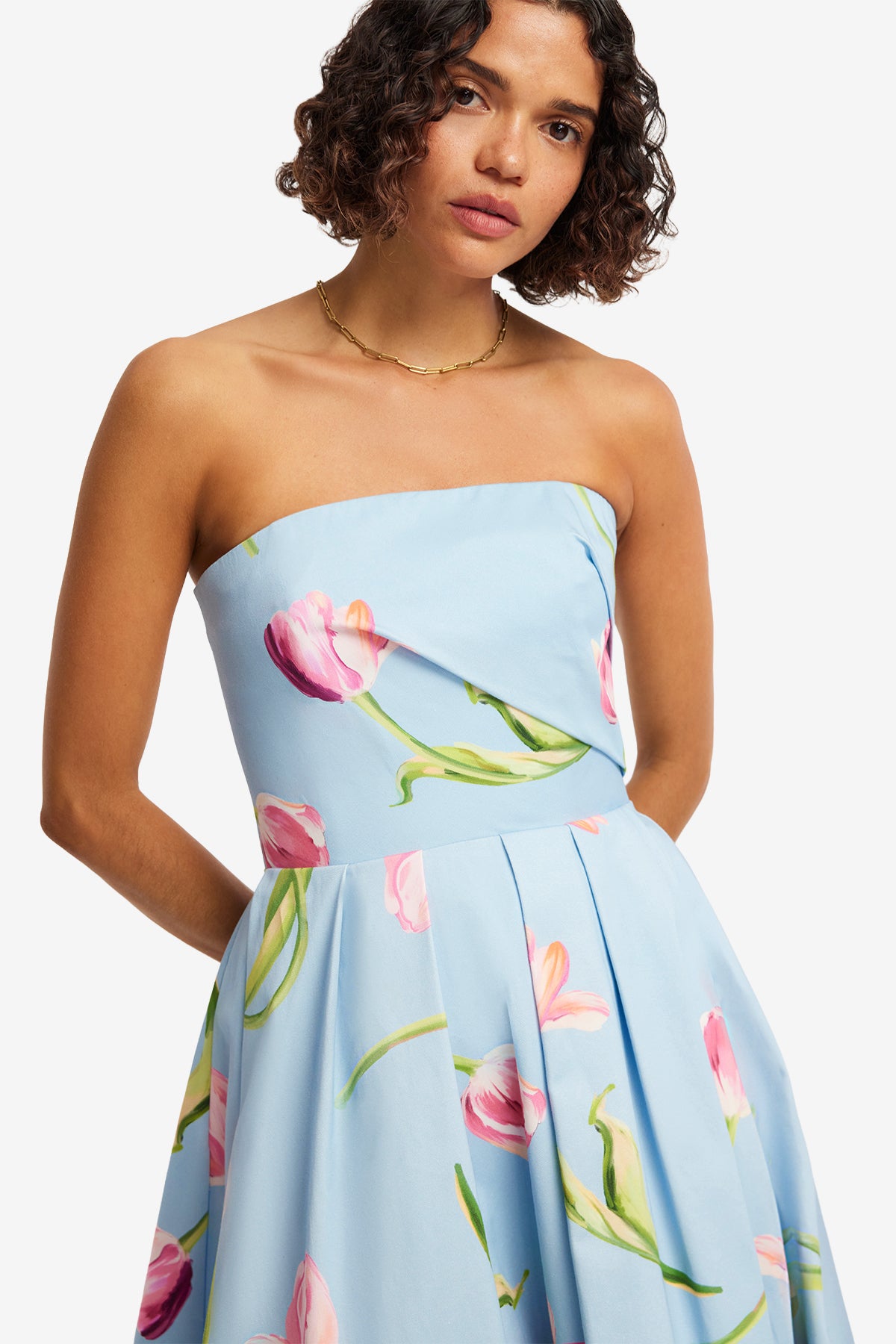 Lynn Bustier Midi Dress - Tulip Print in Blue